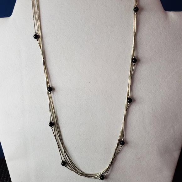Liquid Silver Onyx Beads Necklace Sterling 18" - Picture 8 of 16